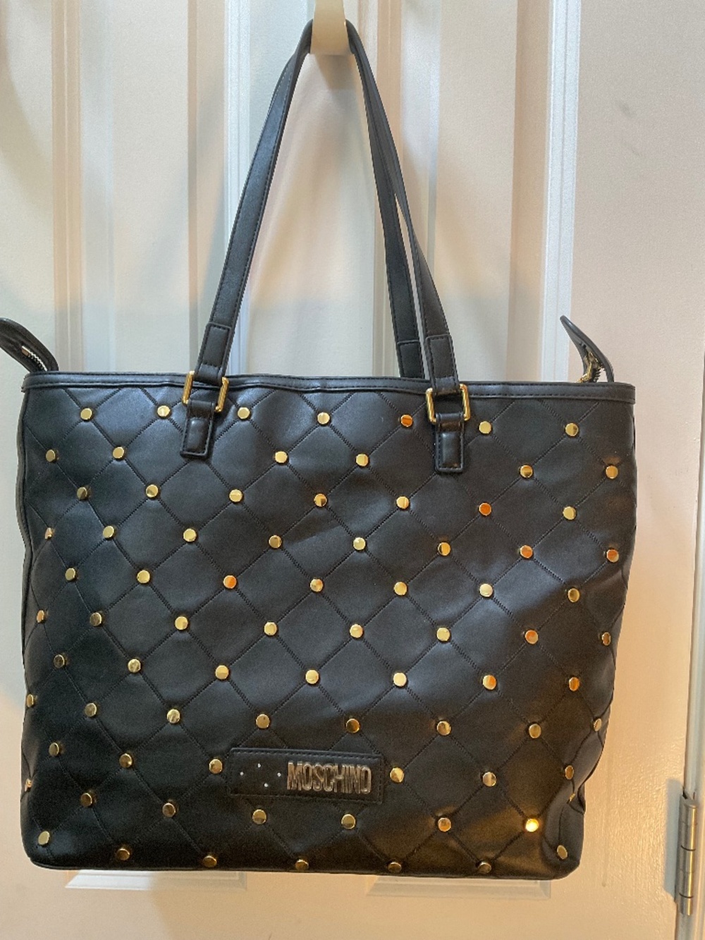 Love Moschino Black Studded Quilted Tote Bag